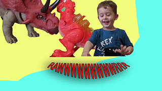 Diabloceratops Destroys Town Tyrannosaurus Saber Tooth Fight Back Toddler Play Time