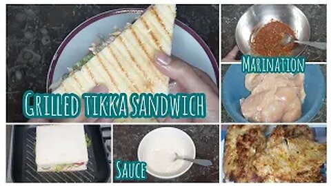 grilled chicken tikka sandwich | resturant style chicken tikka club sandwich | 3 layers sandwich
