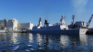 SOUTH AFRICA - Cape Town - Chinese Russian and SA Navy Vessels Leaving (Video) (WL8)