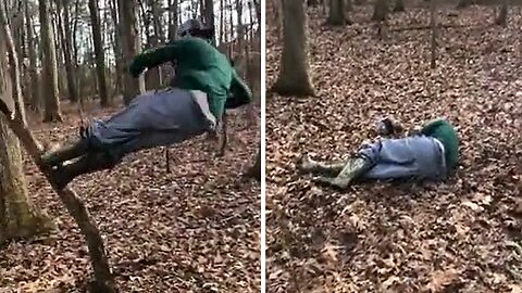 Man Tries To Bounce Off Tree, Ends In Hilarious Tumble