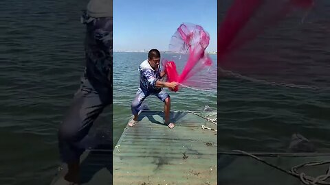 Colorful net fishing with amazing fisher style #fishing #fishlovers #fish