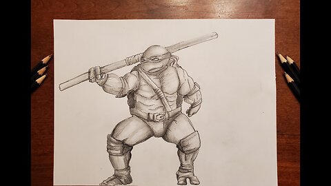 Drawing Donatello - Teenage Mutant Ninja Turtles - with graphite pencils and ink.