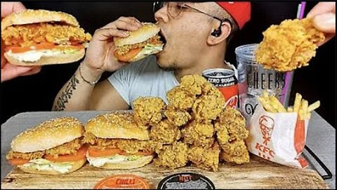 ASMR EATING MOST POPULAR FOOD KFC HOT WINGS CHICKEN SANDWICH MUKBANG No Talking EATING S