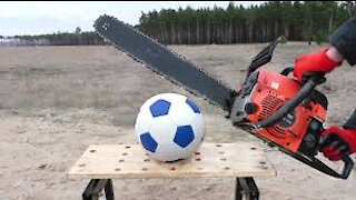 Experience: electric chainsaw on several things / football.