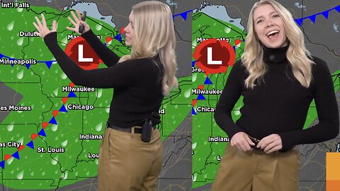 Alyssa's weather forecast (4/22/24) Cute blonde weather girl in leather pants!