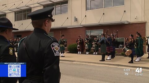 Bagpipers honor slain Fairway Officer Jonah Oswald after funeral service