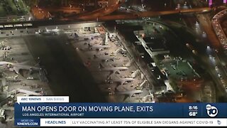 Man opens door and exits moving plane at LAX