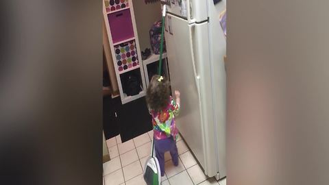A Tot Girl With A Broomstick VS Fridge Magnets