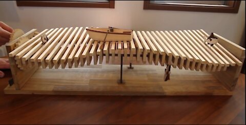 Hand made wooden Kinetic wave machine working sculpture