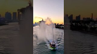 Valiant Lady receives a water salute sailing out of Port of Miami 🔥 🌅 #shorts #cruise
