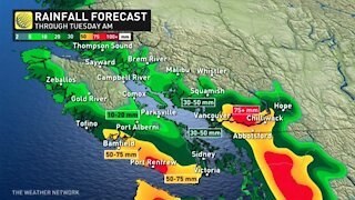 Next potent low to track across B.C. Monday with another round of soaking rains, high-elevation snow