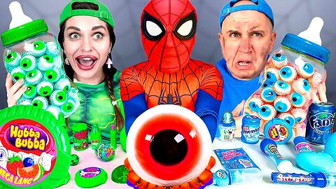 Children's games | lots of sweets and superhero costumes | Food Mukbang Child's Play 🍭🍪🥤