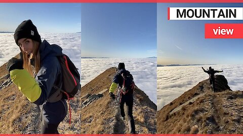 Travel junkie appears to be running the clouds within an Italian mountain range