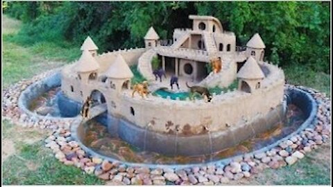 Build a beautiful mud castle and a fish pond around the doghouse [Full video] - Allthebest77