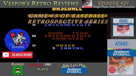Solo Retro Let's Play | Real Sports Baseball (Atari 5200) - Baseball Retrospective 3| 🕹️⚾