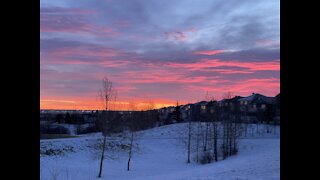 Beautiful ☕️❤️, last day of January 2021 cotton candy 🍭 sunrise in Calgary, Alberta.