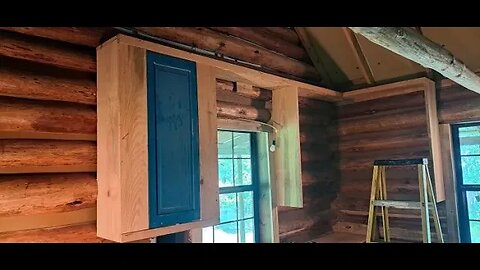 Log Cabin Build, Rough Cut Lumber Kitchen Cabinets #1