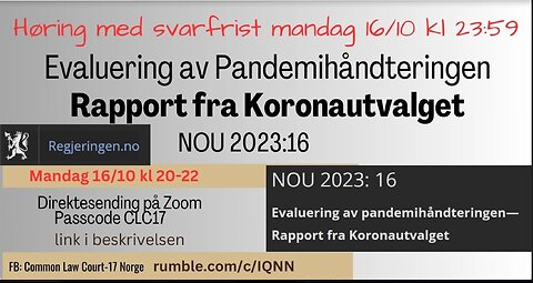 16.10.23: Regjeringens høring om Pandemihåndteringen WORKSHOP