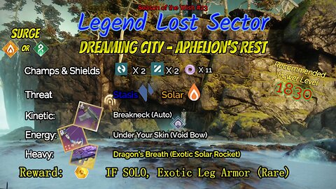 Destiny 2 Legend Lost Sector: Dreaming City - Aphelion's Rest on my Arc Warlock 2-13-24