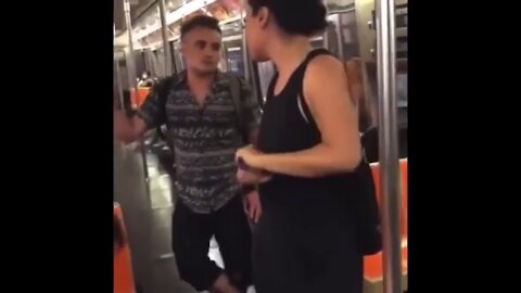 Brave Asian Woman Destroying Satanic OkCupid Ads NYC SUBWAY TRAIN