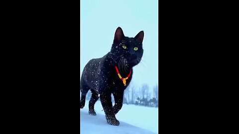 Black Cat in Snowing Weather