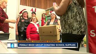 Female motorcycle group gives school supplies to Hernando County teachers and students
