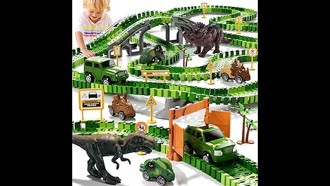 Dinosaur Toys Race Car Track 169 Pieces Ages 3+ Dinosaur Toys https://amzn.to/3UTKIjC