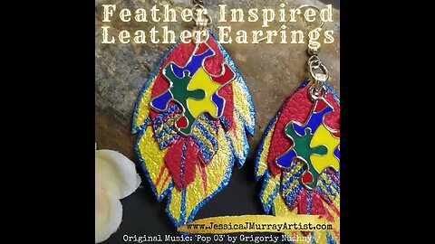 AUTISM PUZZLE PIECE 2 inch leather feather earrings