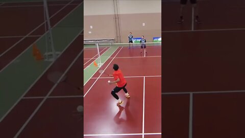 Badminton 4 Corners Defense Drill (1 vs 2 Rally) featuring Kowi Chandra #shorts