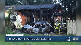 Car crashes into Riverview business causing fire to both, FHP searching for driver