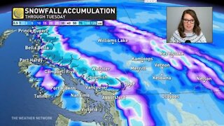 Big mountain snow accumulations for BC, messy weekend storm in Ontario