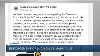 Macomb County Sheriff's Office won't be issuing citations to people not wearing masks