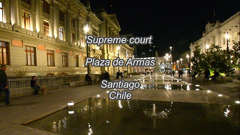 Supreme Court and Plaza de Armas at night, Santiago, Chile