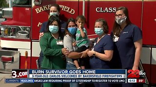 Burn survivor goes home