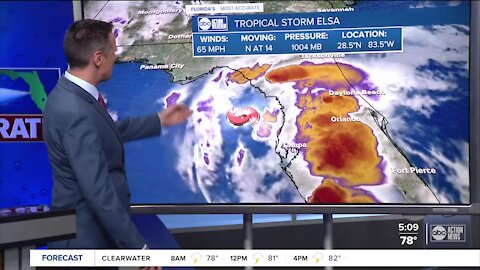 Elsa moving parallel to Florida's west coast; bringing heavy rains and gusty winds