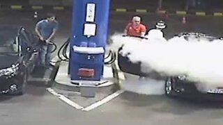 Man extinguishes smoker at gas station
