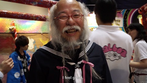 Old man dressed like a high-school girl