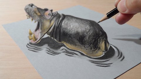 How to draw a 3D hippo