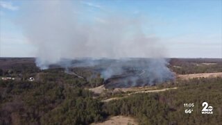 200 firefighters respond to eight-alarm wildfire in Owings Mills