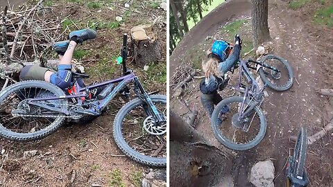 Woman falls down in hilarious position while riding bike