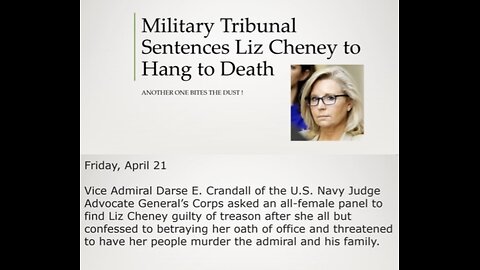 Flashback 2023 - LIZ CHENEY SENTENCED TO HANG TO DEATH