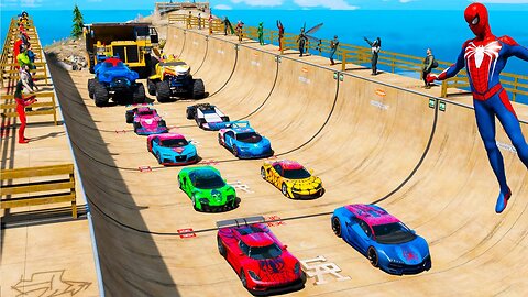 Continuation next Epic challenge jump Ramp Mount Chiliad Spiderman BMW Cars Audi Monster Truck GTA V