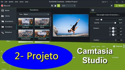 02- Camtasia - Como criar um projeto no editor de videos Camtasia Studio - aula 02