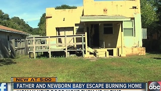 Father and newborn baby escape burning home