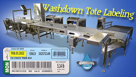 Washdown Rated Automatic Tote Weighing & Labeling System with Backup Printer