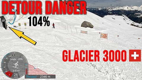 [4K] Dangerous Diversion Down Black Wall 104% Slope - Glacier 3000, Vaud Switzerland, GoPro HERO11