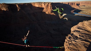 Stunt Couple Celebrate Anniversary With Simultaneous BASE Jump And Highline