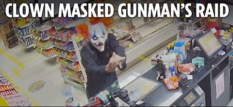Horror moment clown mask robber raids store armed with gun in Brisbane