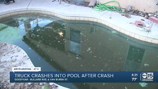 Truck crashes into pool in Goodyear