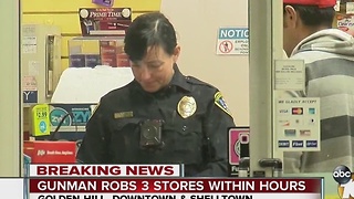 Gunman robs three stores within hours